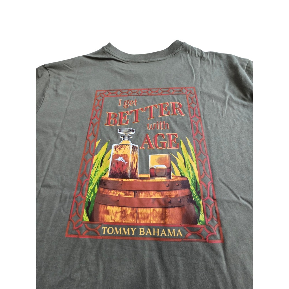 Tommy Bahama Mens XL T-Shirt Beach Dad Core Green Better With Age Whiskey Humor